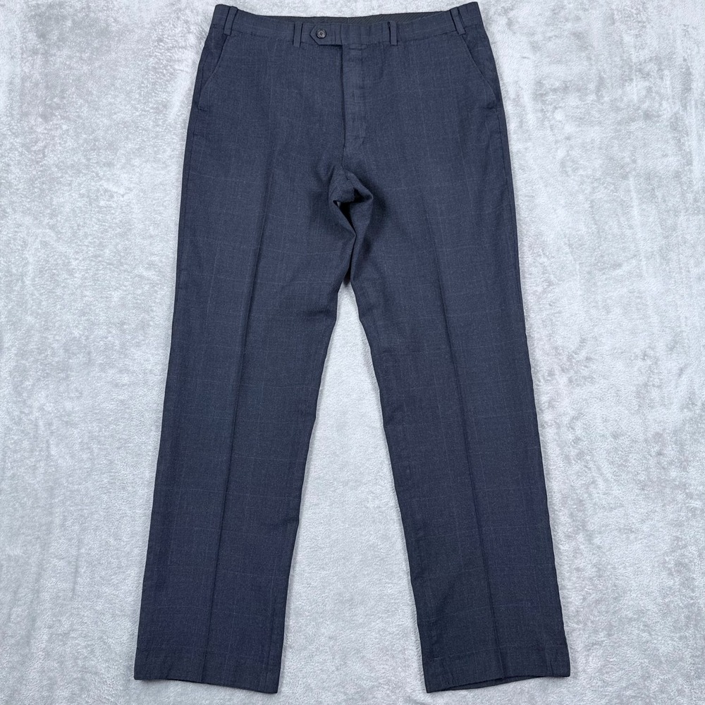 Lauren Ralph Lauren Flannel Wool Dress Pants Mens 34x30 Flat Front Blue Trousers